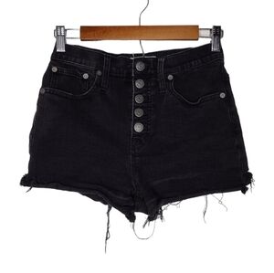 Madewell Women's Black Denim Distressed High Rise Fly Button Jeans Shorts Sz 26